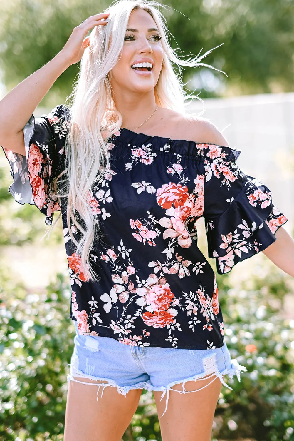 Savanna Ruffle Off Shoulder Flounce Sleeve Blouse