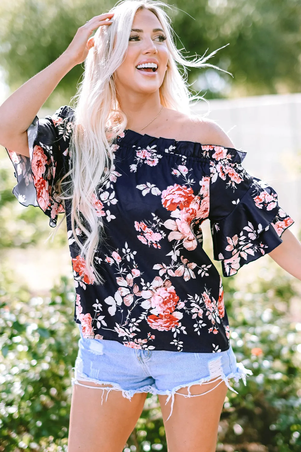 Savanna Ruffle Off Shoulder Flounce Sleeve Blouse