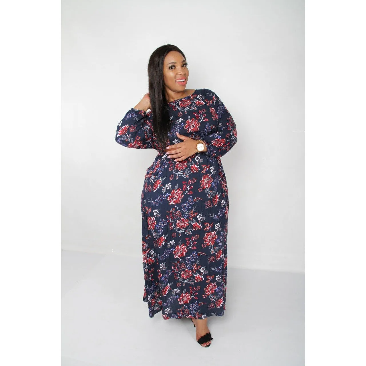 Side Pocket Floral Maxi Dress 