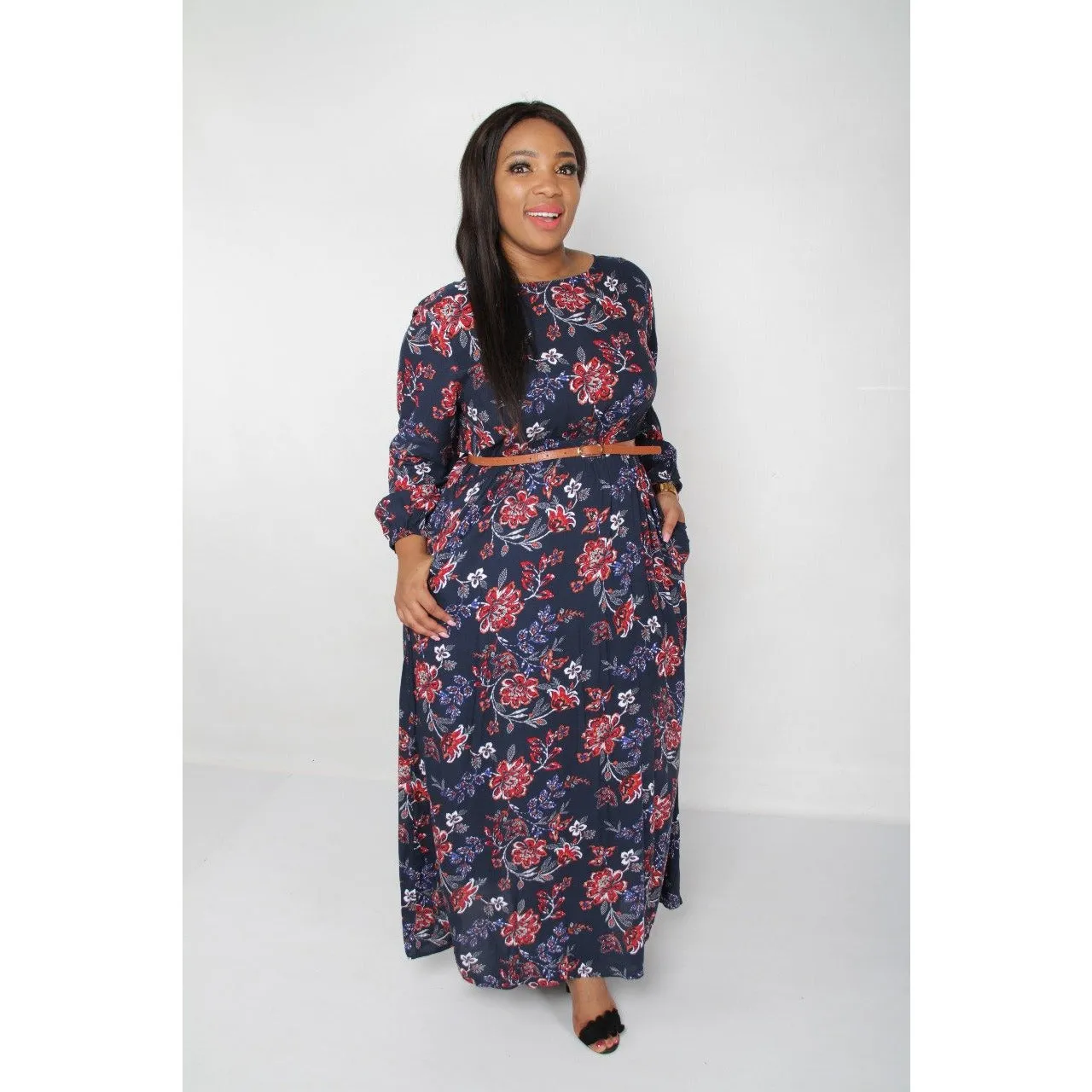 Side Pocket Floral Maxi Dress 