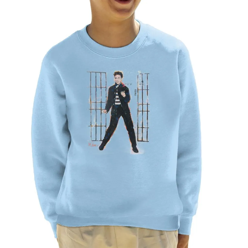 Sidney Maurer Original Portrait Of Elvis Presley Dark Jailhouse Rock Kid's Sweatshirt