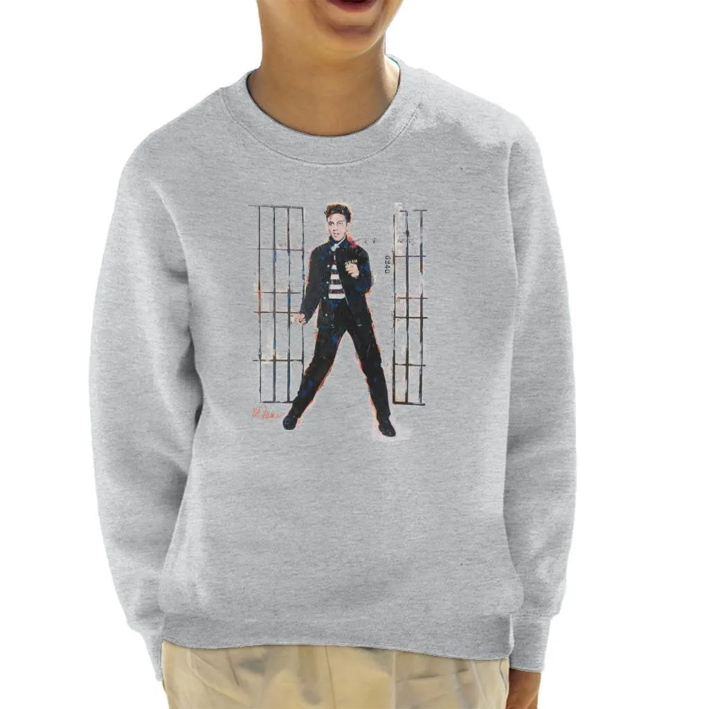 Sidney Maurer Original Portrait Of Elvis Presley Dark Jailhouse Rock Kid's Sweatshirt