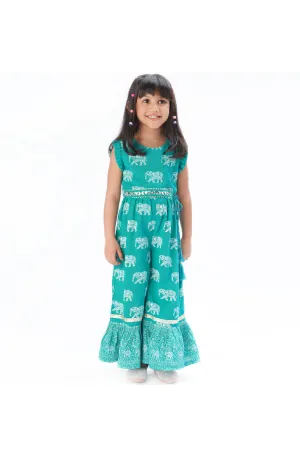 Sky Blue Elephant Printed Sleeveless Jumpsuit