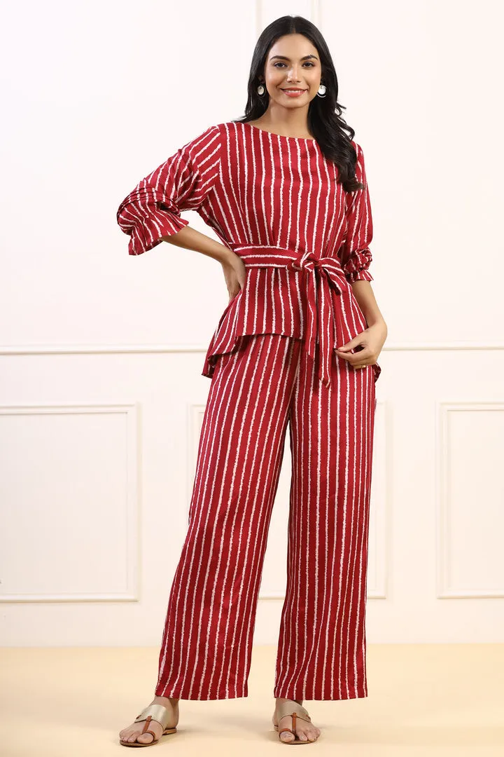 Stripes on Silk Maroon Co-ord Set