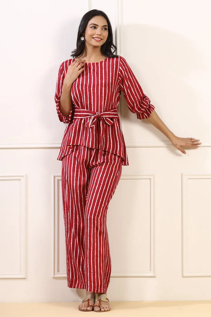 Stripes on Silk Maroon Co-ord Set