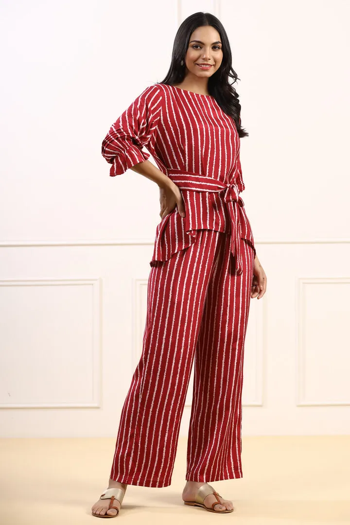 Stripes on Silk Maroon Co-ord Set