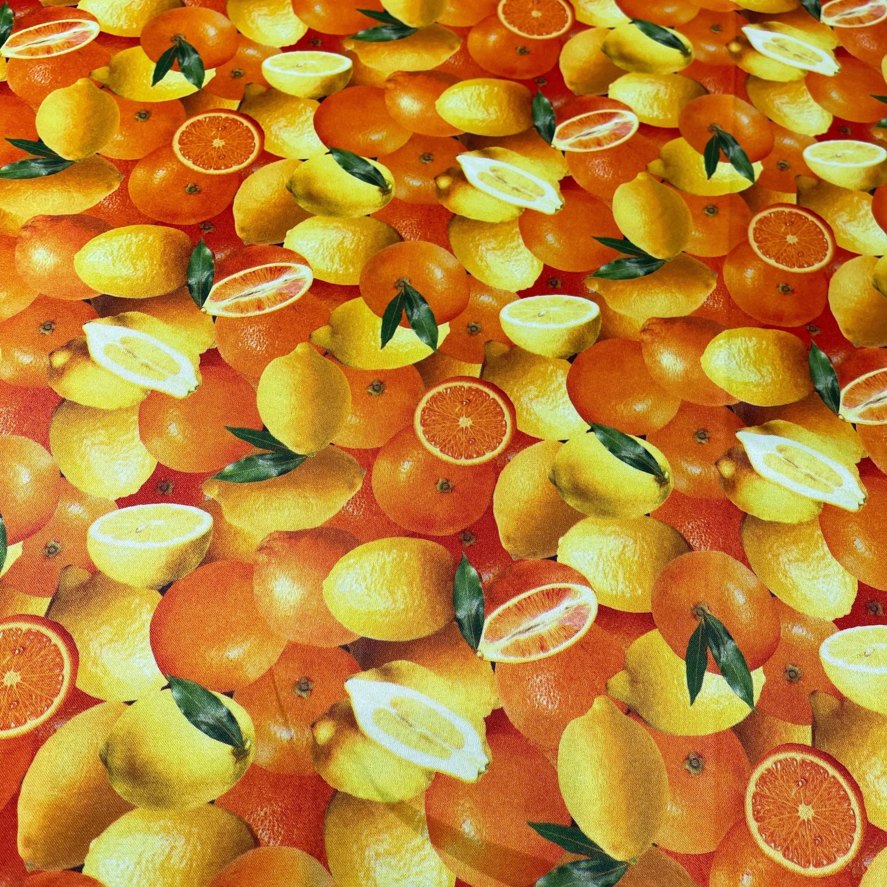 Summer Orange Design Printed Silk Charmeuse Fabric