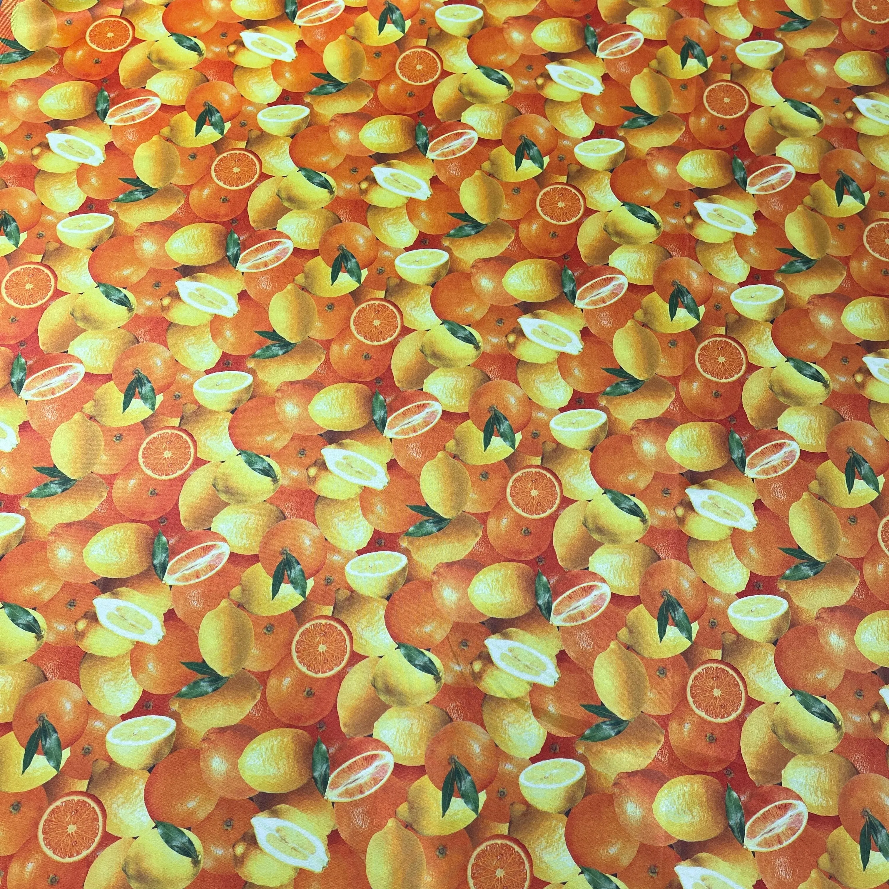 Summer Orange Design Printed Silk Charmeuse Fabric