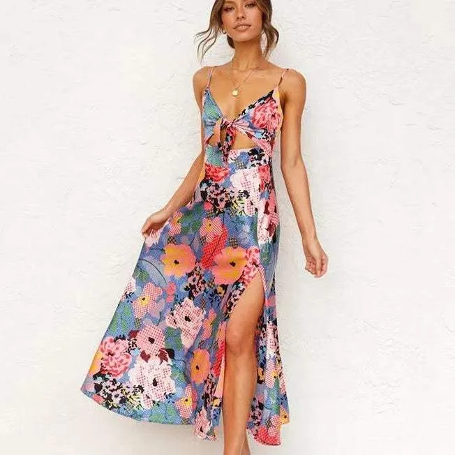 Suspender Women's Printed Wear Bow Beach Backless Dress