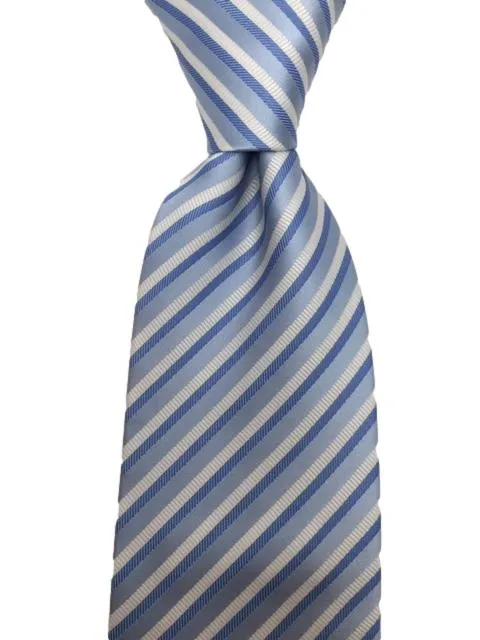 White and Blue Men's Striped Tie