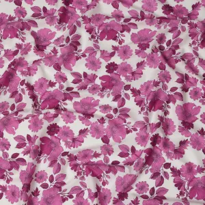 White and Pink Floral Cotton Lawn Digital Print Fabric - 110 cm Width-D21218