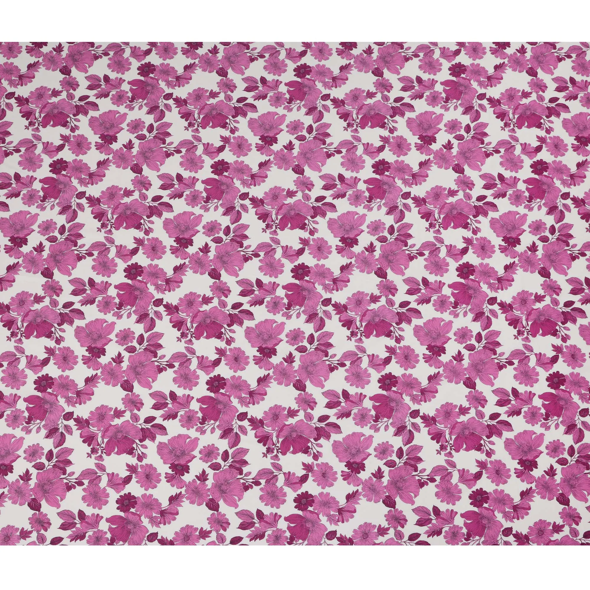 White and Pink Floral Cotton Lawn Digital Print Fabric - 110 cm Width-D21218