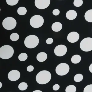 White Circles on Black Printed Polyester Crepe