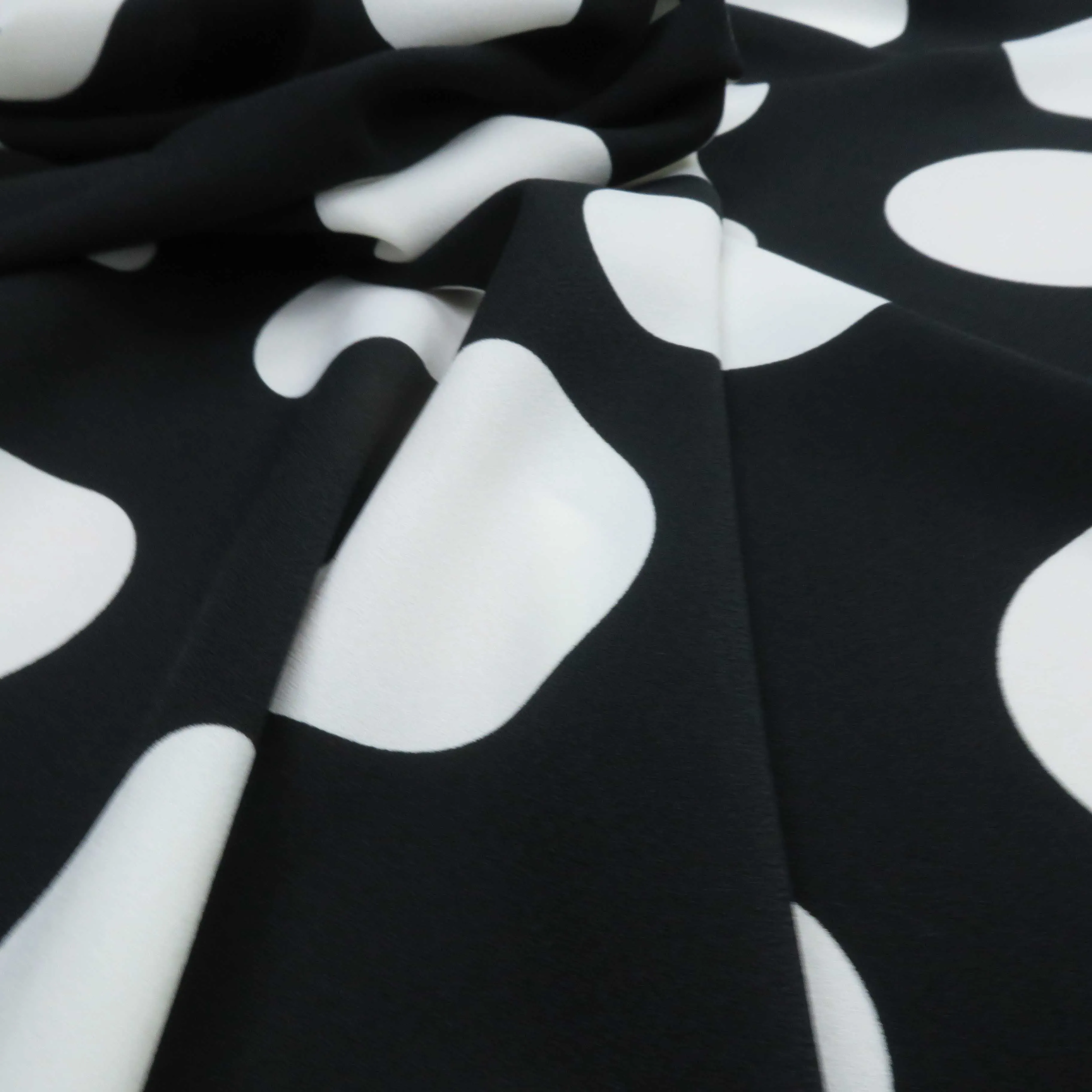 White Circles on Black Printed Polyester Crepe