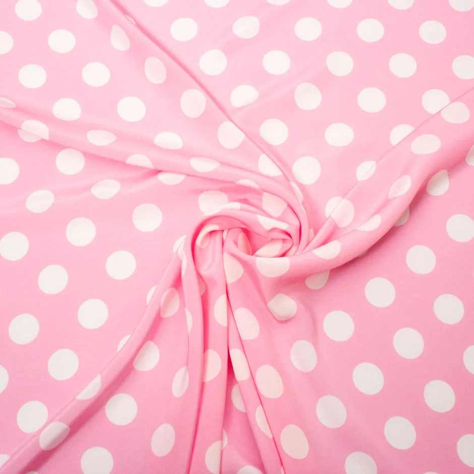 White Spotted Candy Pink Silk Crêpe de Chine