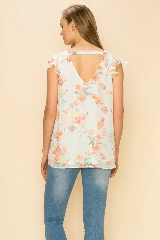 Women Floral Print Ruffle Blouse