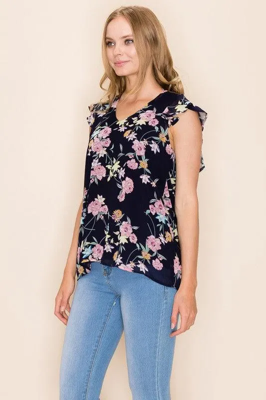 Women Floral Print Ruffle Blouse