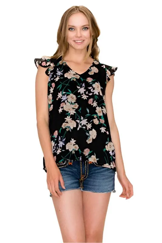 Women Floral Print Ruffle Blouse