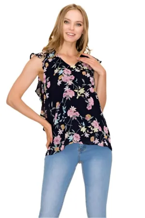 Women Floral Print Ruffle Blouse