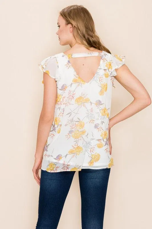 Women Floral Print Ruffle Blouse