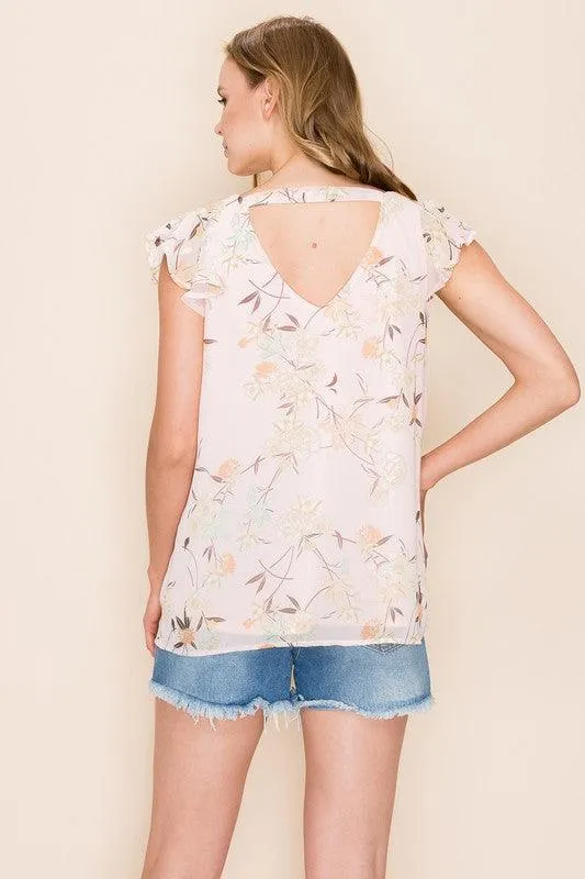 Women Floral Print Ruffle Blouse