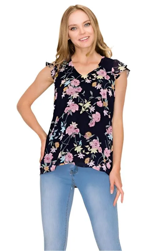 Women Floral Print Ruffle Blouse