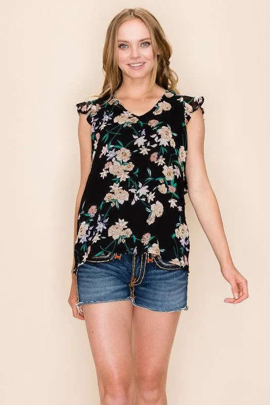 Women Floral Print Ruffle Blouse