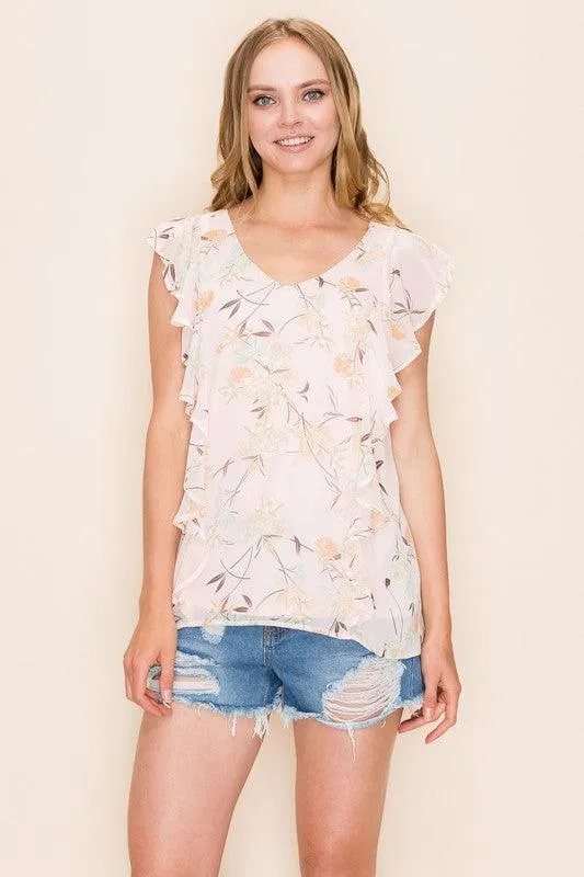 Women Floral Print Ruffle Blouse