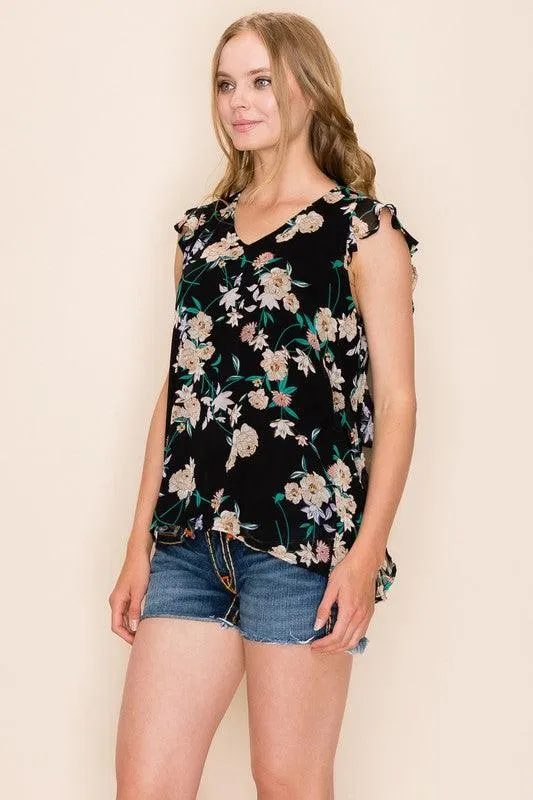 Women Floral Print Ruffle Blouse