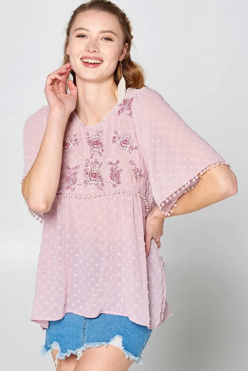 Women's This Detailed Lace Trimmed Bubble Chiffon Blouse