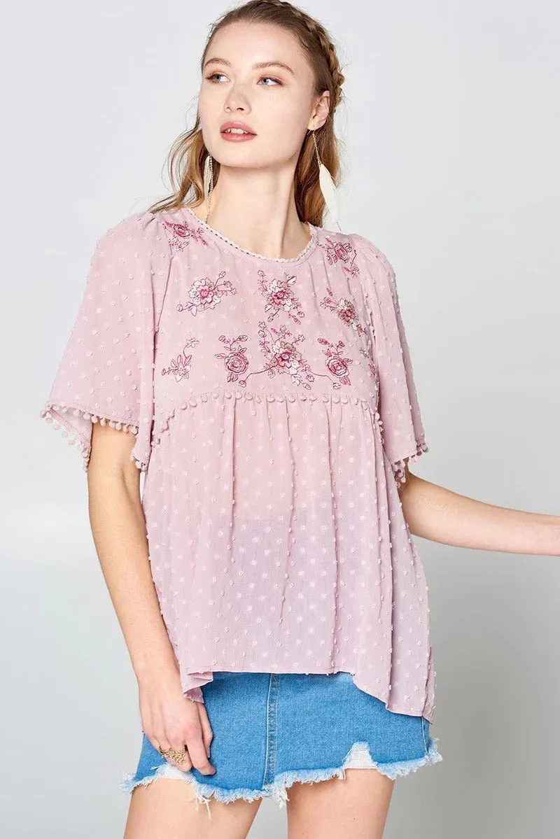 Women's This Detailed Lace Trimmed Bubble Chiffon Blouse