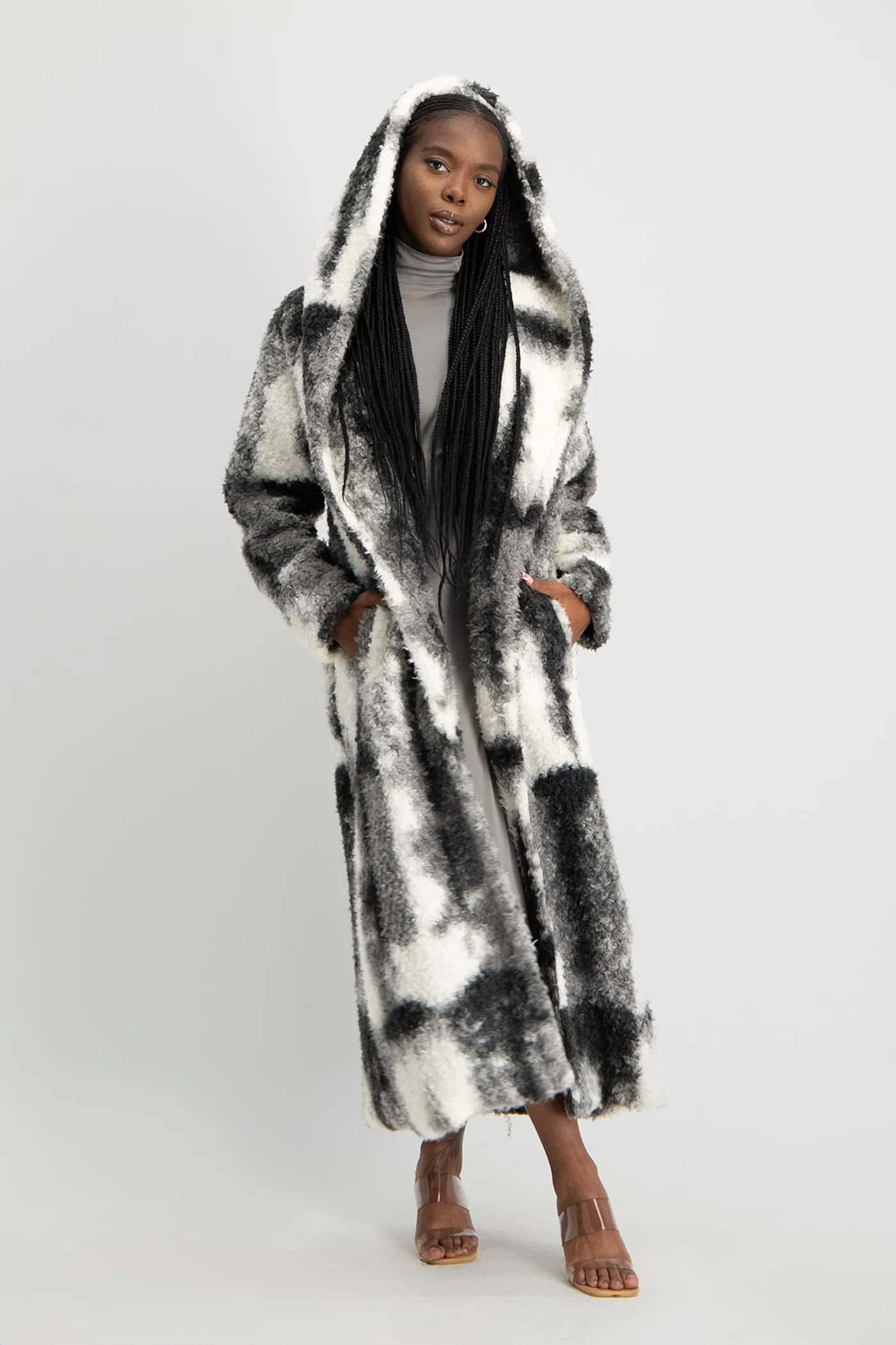 Zendaya Long Sleeve Hoody Coat - Black / White